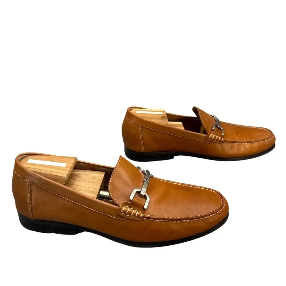 Donald J Pliner Niles Cognac Brown Leather Horsebit Slip On Loafers Men 9.5